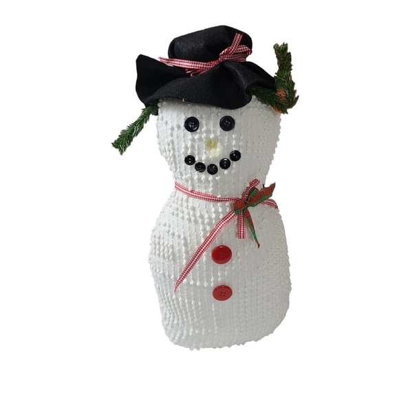 Snowman  Set of Three White Chenille Fabric Hats Scarf Christmas Winter Holiday - Picture 4 of 10